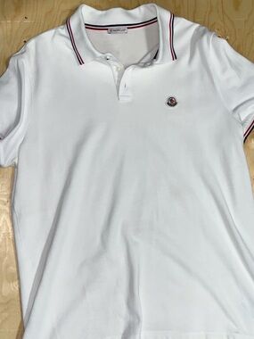 Moncler White Polo with Red and Navy Trim